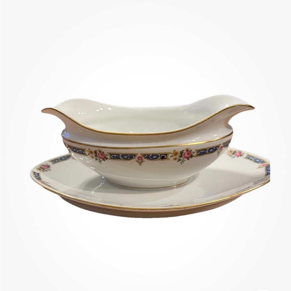 Antique T&V Limoges France Porcelain Gravy Boat Att’d Underplate Longchamps Rose
